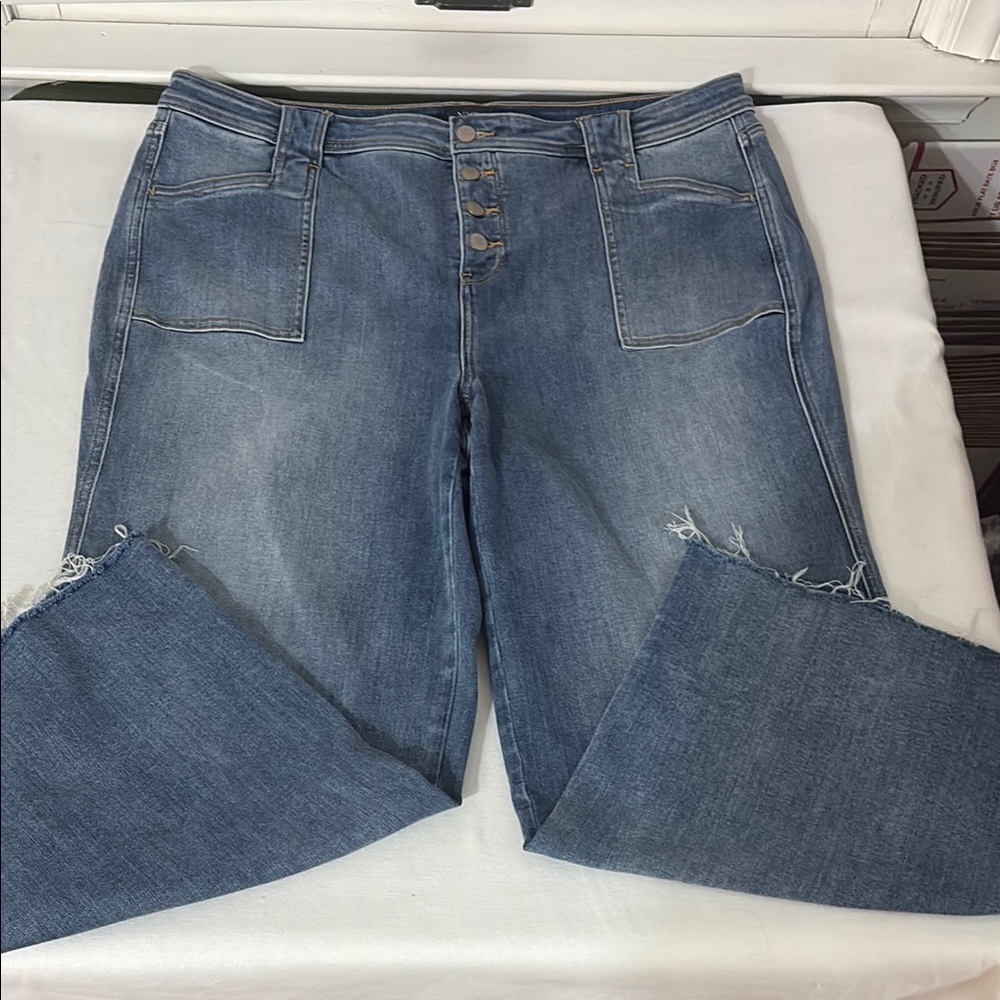 NYDJ Blue Flare Wide Leg Jeans with Lived-In Look - size 18